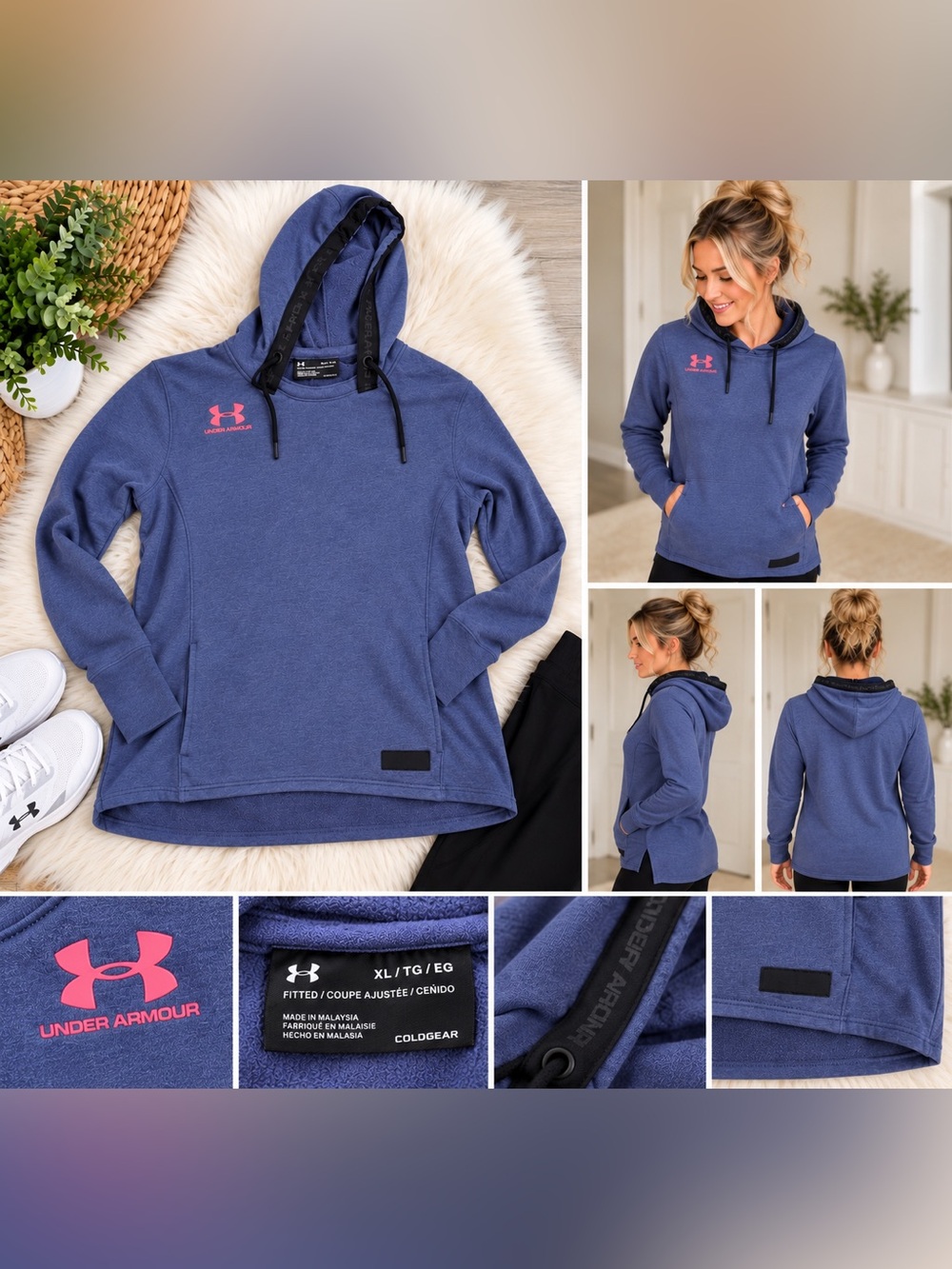 Under Armour Women's Navy Blue ColdGear Hoodie with Red Logo